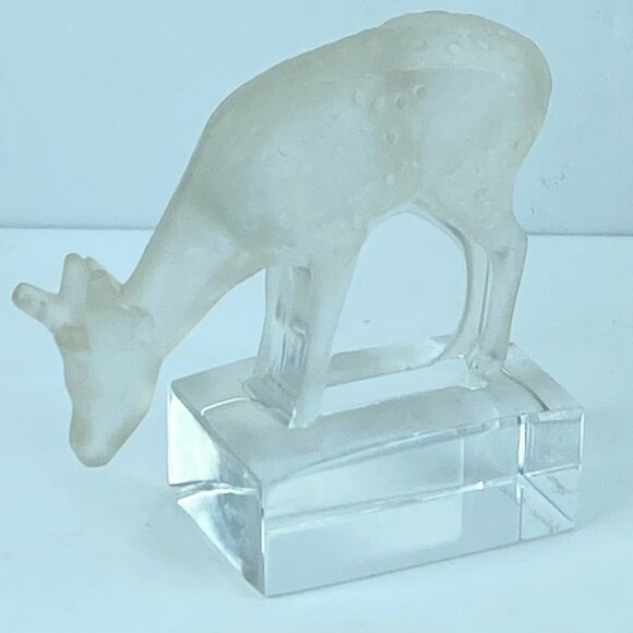Lalique Frosted Glass Deer Paperweight, Forest Animal Figurine A305 - Picture 5 of 10